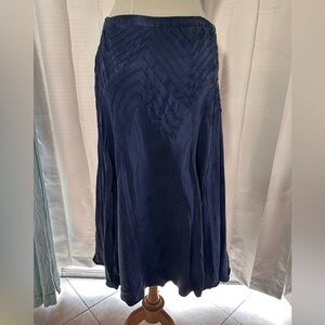 Dkny Blue Midi A-Line Skirt with Asymmetrical Pleats